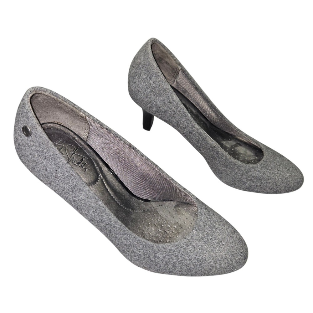 LifeStride Soft System Kitten Heel Pumps Gray Wool Blend Sz 7.5 M